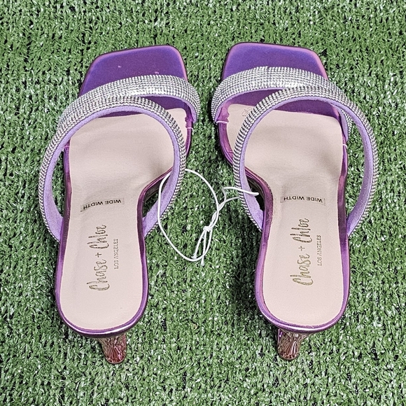 CHASE & CHLOE | ARABELLA EMBELLISHED DOUBLE STRAP METALLIC HEELS - NWOT! - Picture 11 of 16